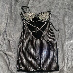 Fashion Nova Sequin Embellished Black and Silver Mini Dress